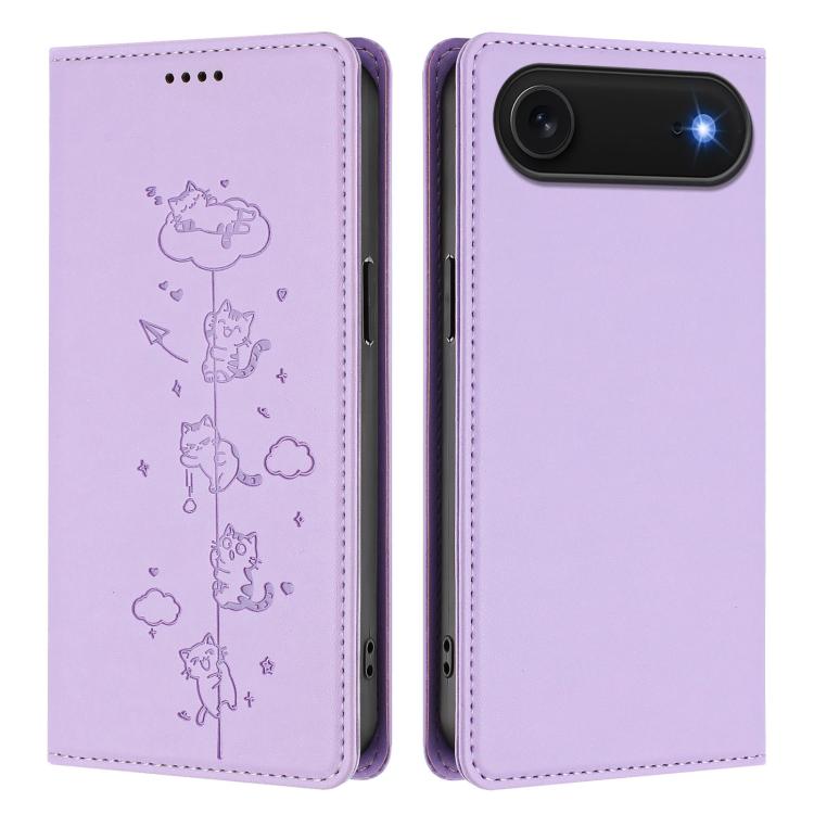 For iPhone Air Cute Cats Embossed Magnetic RFID Vegan Leather Phone Case