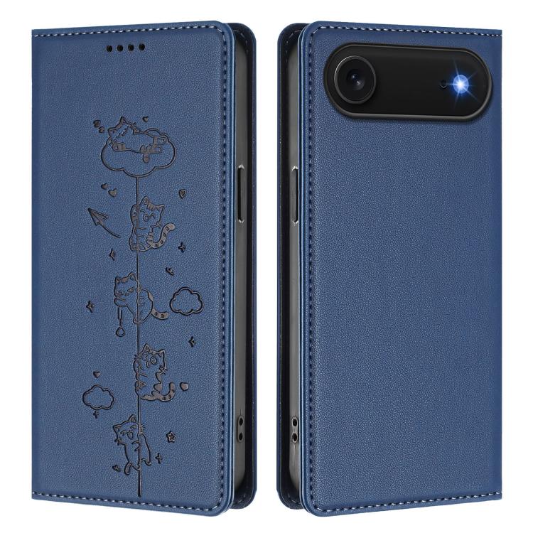 For iPhone Air Cute Cats Embossed Magnetic RFID Vegan Leather Phone Case