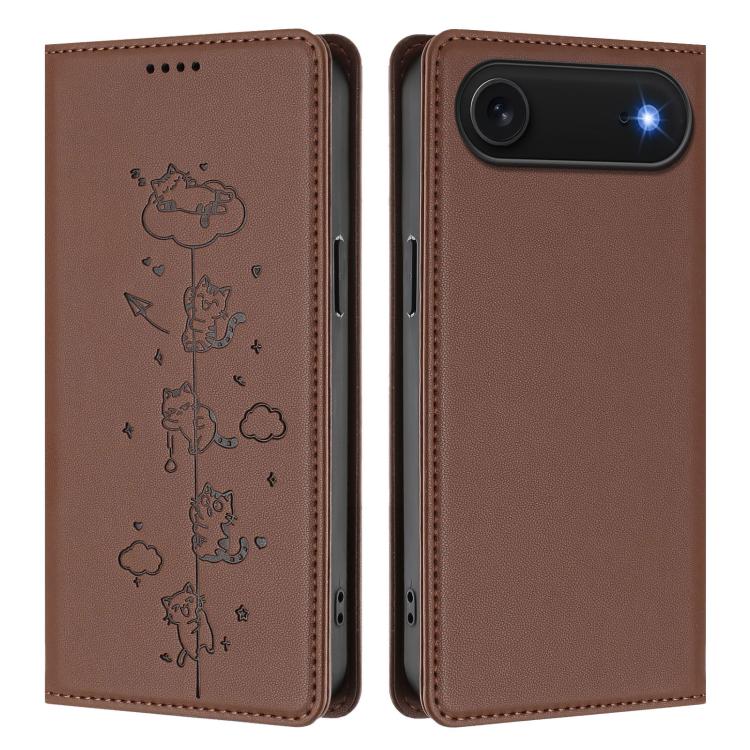 For iPhone Air Cute Cats Embossed Magnetic RFID Vegan Leather Phone Case