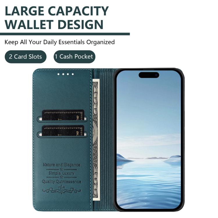 For iPhone 16 Pro Max Cute Cats Embossed Magnetic RFID Vegan Leather Phone Case