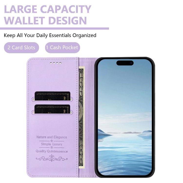 For iPhone 16 Cute Cats Embossed Magnetic RFID Vegan Leather Phone Case
