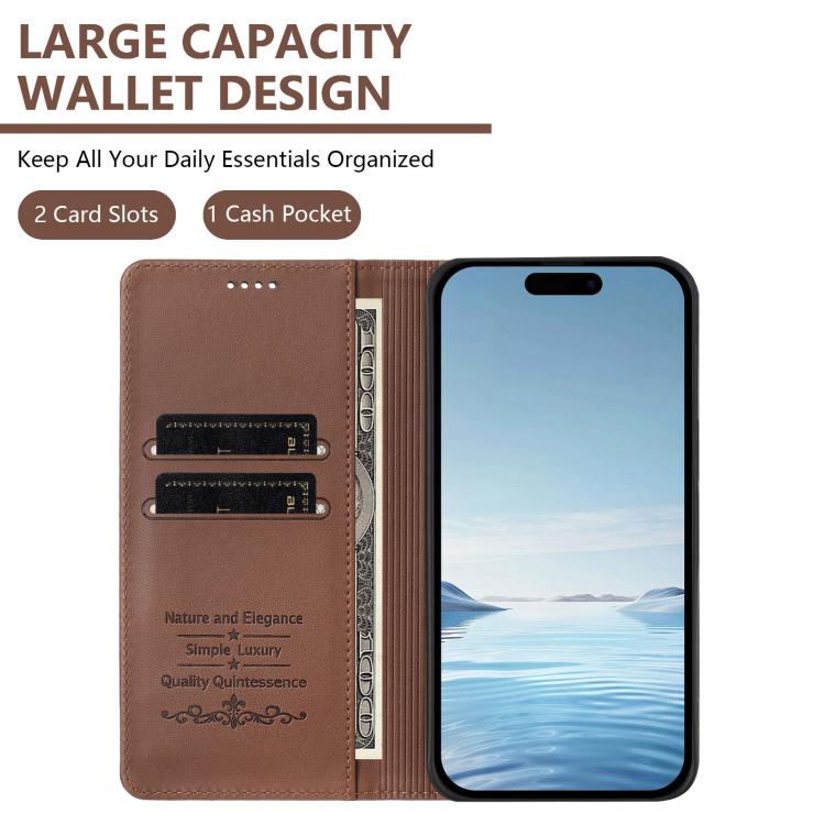 For iPhone 15 Cute Cats Embossed Magnetic RFID Vegan Leather Phone Case