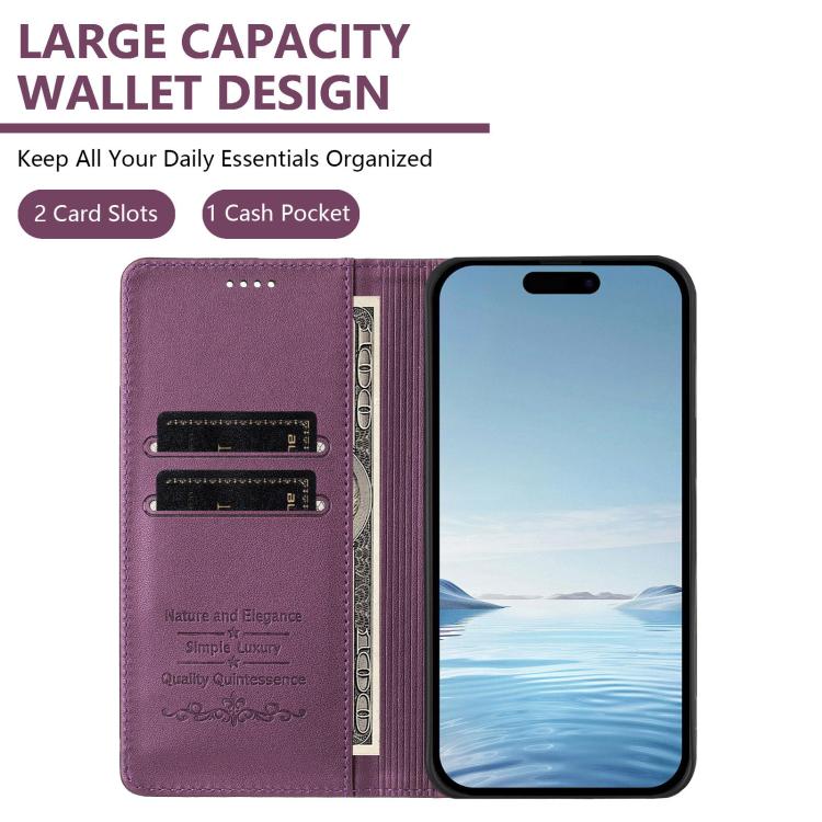 For iPhone 11 Cute Cats Embossed Magnetic RFID Vegan Leather Phone Case