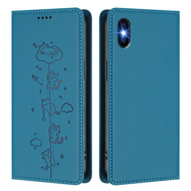 For iPhone X / XS Cute Cats Embossed Magnetic RFID Vegan Leather Phone Case