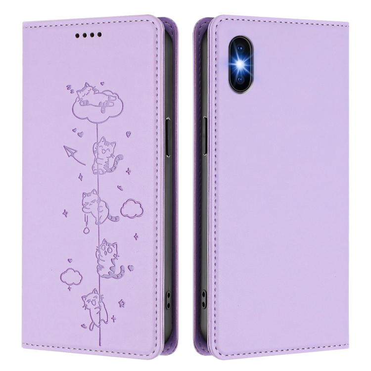 For iPhone X / XS Cute Cats Embossed Magnetic RFID Vegan Leather Phone Case