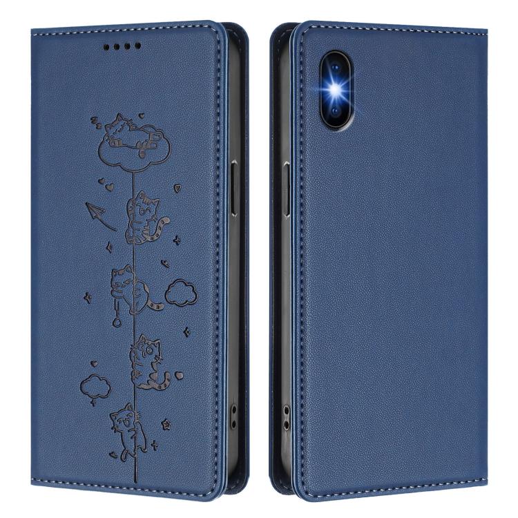 For iPhone X / XS Cute Cats Embossed Magnetic RFID Vegan Leather Phone Case
