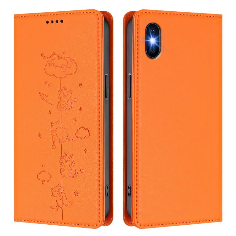 For iPhone XS Max Cute Cats Embossed Magnetic RFID Vegan Leather Phone Case