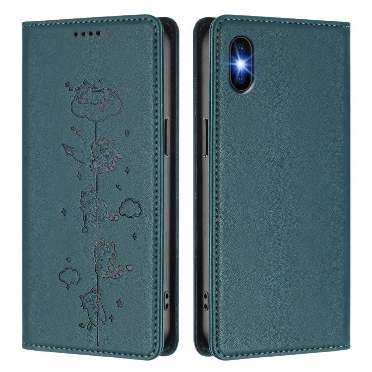 For iPhone XS Max Cute Cats Embossed Magnetic RFID Vegan Leather Phone Case