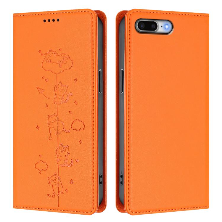 For iPhone 8 Plus / 7 Plus Cute Cats Embossed Magnetic RFID Vegan Leather Phone Case