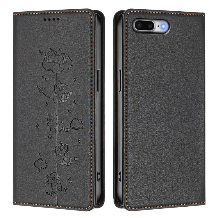 For iPhone 8 Plus / 7 Plus Cute Cats Embossed Magnetic RFID Vegan Leather Phone Case