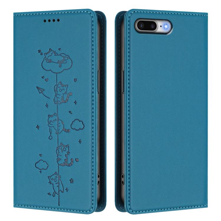 For iPhone 8 Plus / 7 Plus Cute Cats Embossed Magnetic RFID Vegan Leather Phone Case