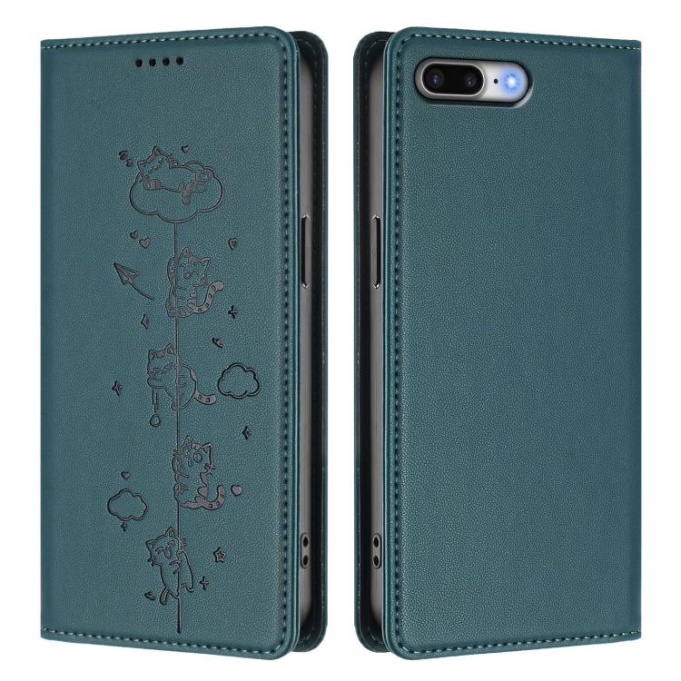 For iPhone 8 Plus / 7 Plus Cute Cats Embossed Magnetic RFID Vegan Leather Phone Case