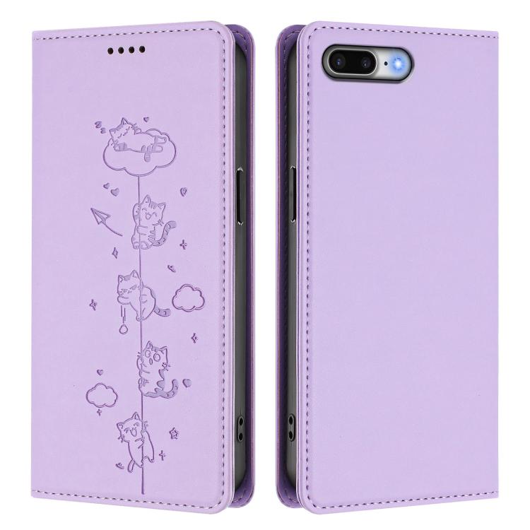For iPhone 8 Plus / 7 Plus Cute Cats Embossed Magnetic RFID Vegan Leather Phone Case