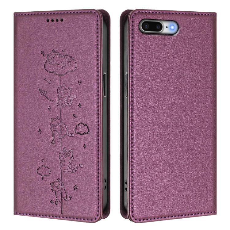 For iPhone 8 Plus / 7 Plus Cute Cats Embossed Magnetic RFID Vegan Leather Phone Case