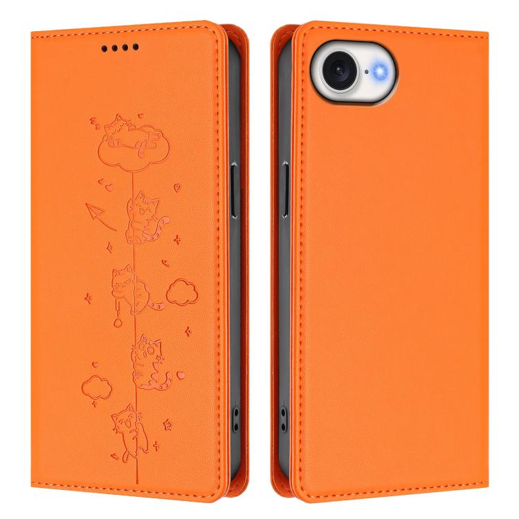 For iPhone 17e / 16e Cute Cats Embossed Magnetic RFID Vegan Leather Phone Case