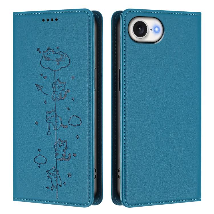 For iPhone 17e / 16e Cute Cats Embossed Magnetic RFID Vegan Leather Phone Case