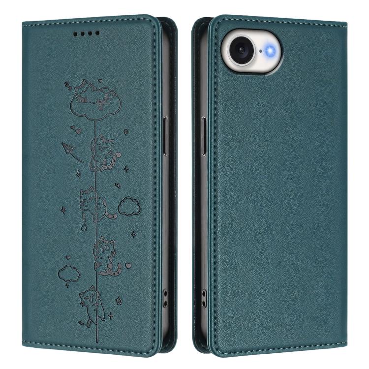 For iPhone 17e / 16e Cute Cats Embossed Magnetic RFID Vegan Leather Phone Case