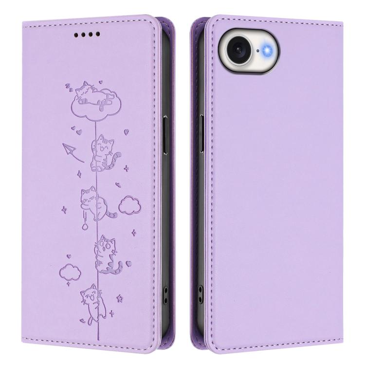 For iPhone 17e / 16e Cute Cats Embossed Magnetic RFID Vegan Leather Phone Case