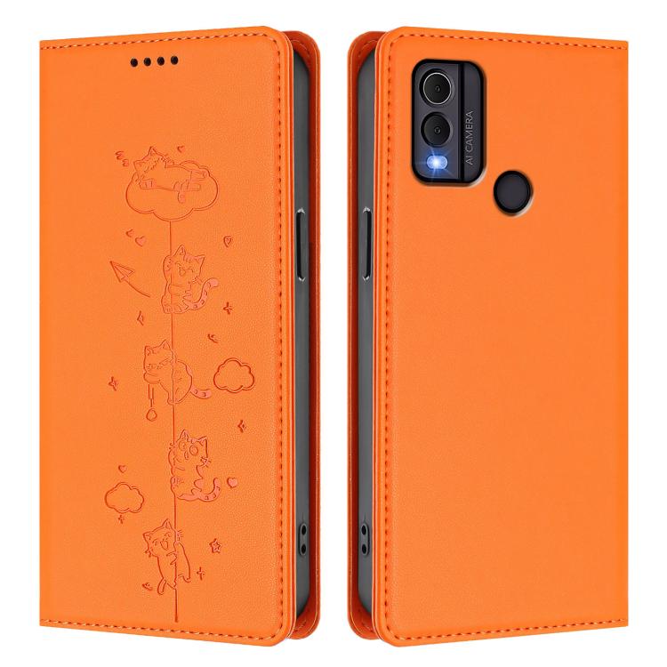 For Nokia C22 Cute Cats Embossed Magnetic RFID Vegan Leather Phone Case
