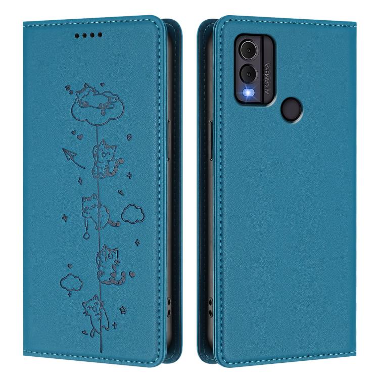 For Nokia C22 Cute Cats Embossed Magnetic RFID Vegan Leather Phone Case