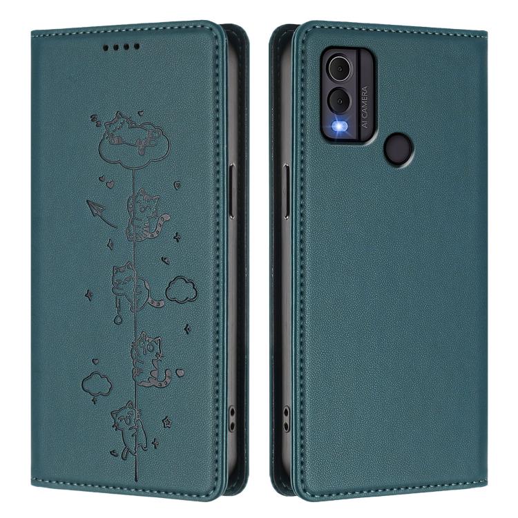 For Nokia C22 Cute Cats Embossed Magnetic RFID Vegan Leather Phone Case