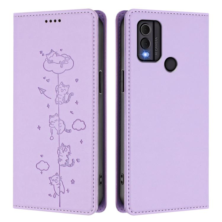 For Nokia C22 Cute Cats Embossed Magnetic RFID Vegan Leather Phone Case