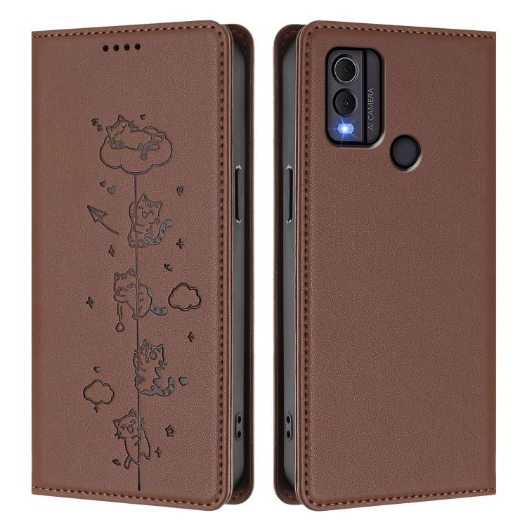 For Nokia C22 Cute Cats Embossed Magnetic RFID Vegan Leather Phone Case