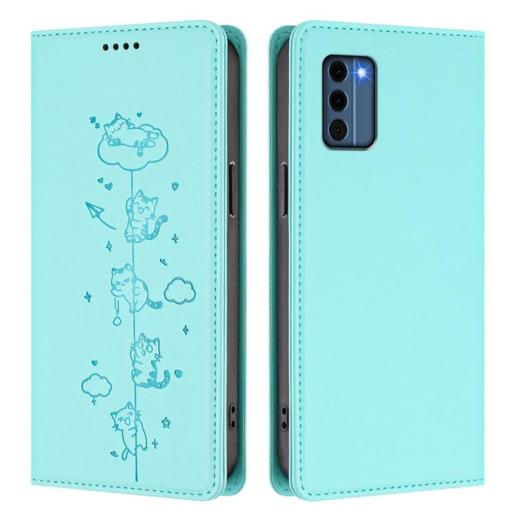 For Nokia C300 Cute Cats Embossed Magnetic RFID Vegan Leather Phone Case