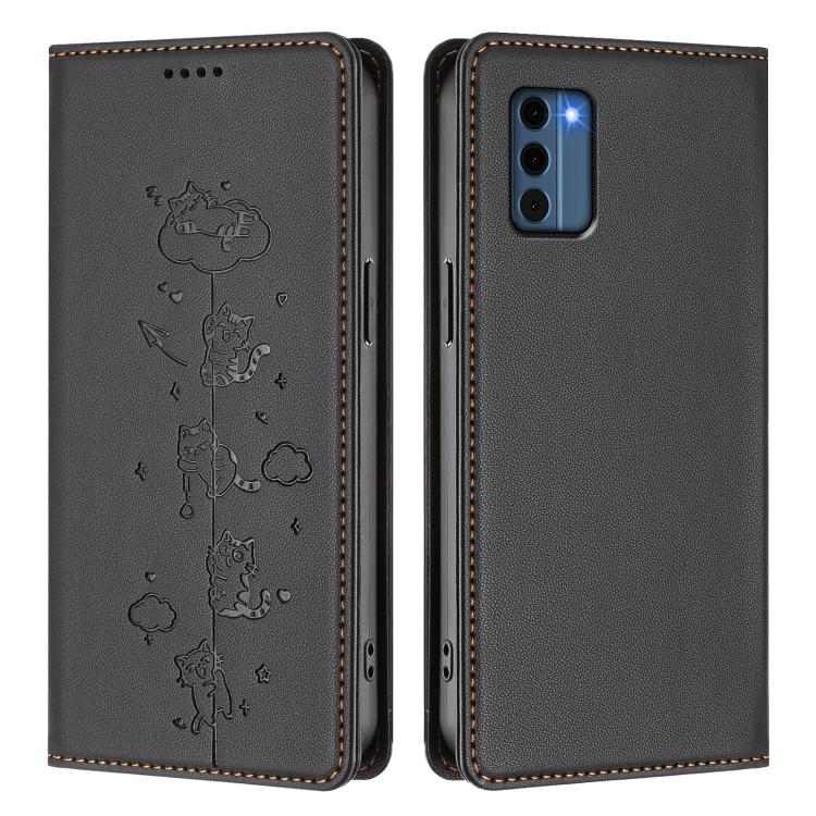 For Nokia C300 Cute Cats Embossed Magnetic RFID Vegan Leather Phone Case