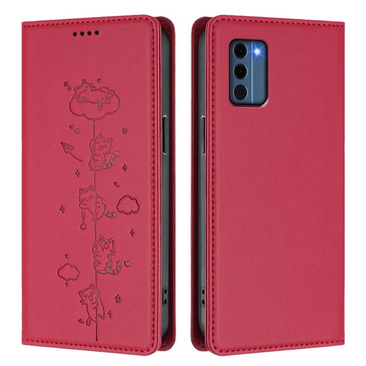 For Nokia C300 Cute Cats Embossed Magnetic RFID Vegan Leather Phone Case