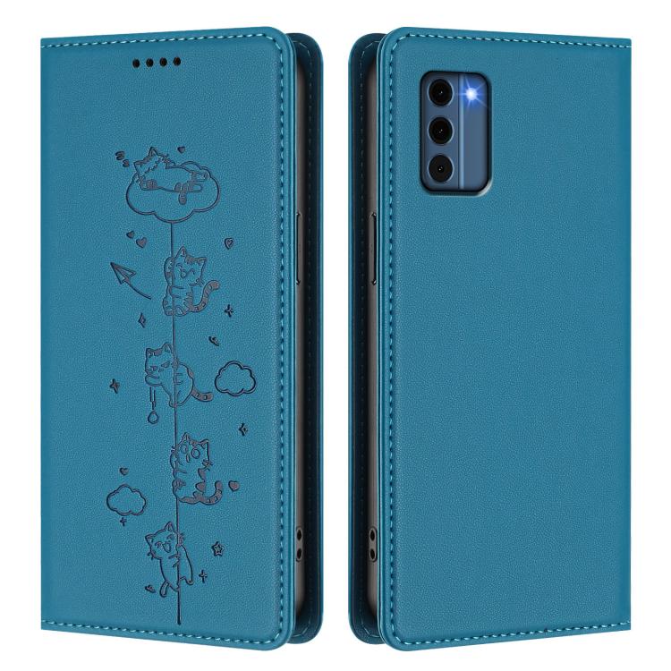 For Nokia C300 Cute Cats Embossed Magnetic RFID Vegan Leather Phone Case