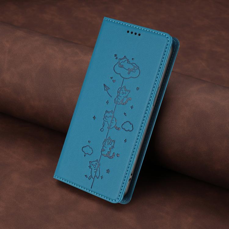 For Nokia C300 Cute Cats Embossed Magnetic RFID Vegan Leather Phone Case
