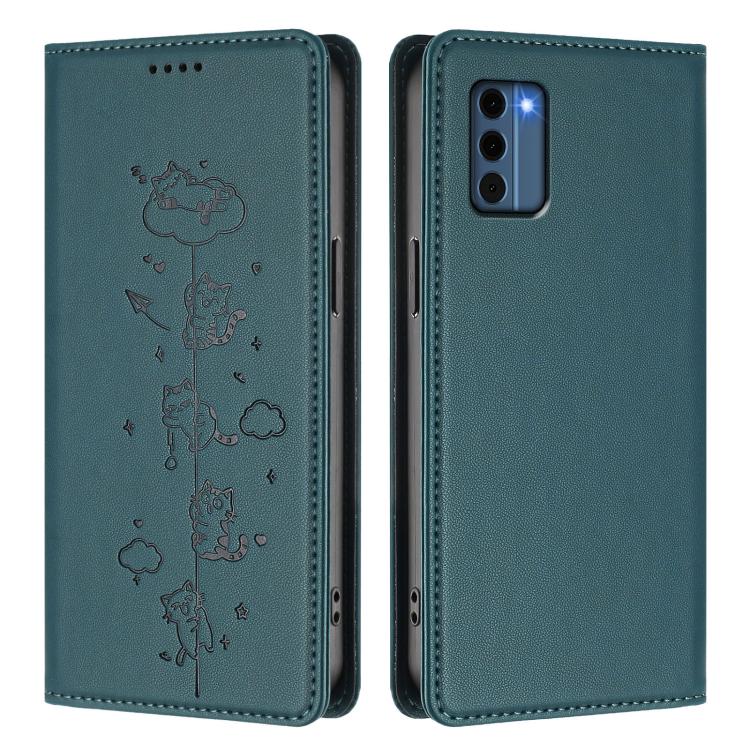 For Nokia C300 Cute Cats Embossed Magnetic RFID Vegan Leather Phone Case