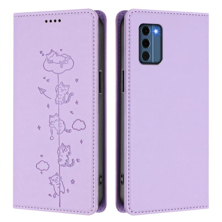 For Nokia C300 Cute Cats Embossed Magnetic RFID Vegan Leather Phone Case