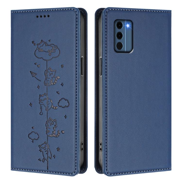 For Nokia C300 Cute Cats Embossed Magnetic RFID Vegan Leather Phone Case