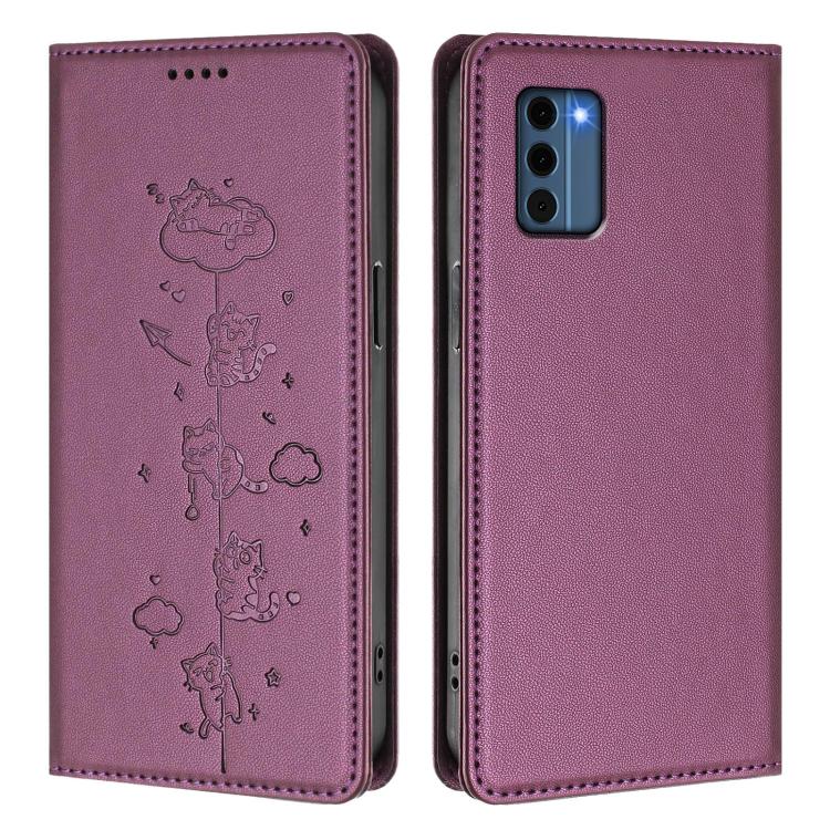 For Nokia C300 Cute Cats Embossed Magnetic RFID Vegan Leather Phone Case