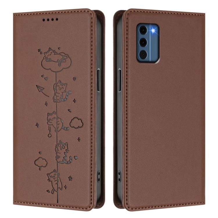 For Nokia C300 Cute Cats Embossed Magnetic RFID Vegan Leather Phone Case