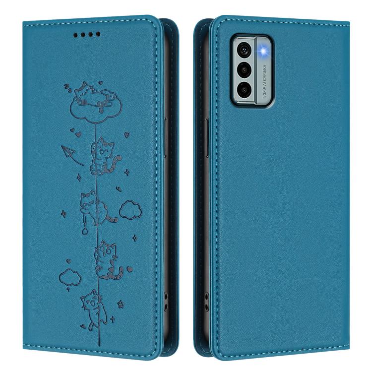 For Nokia G22 Cute Cats Embossed Magnetic RFID Vegan Leather Phone Case