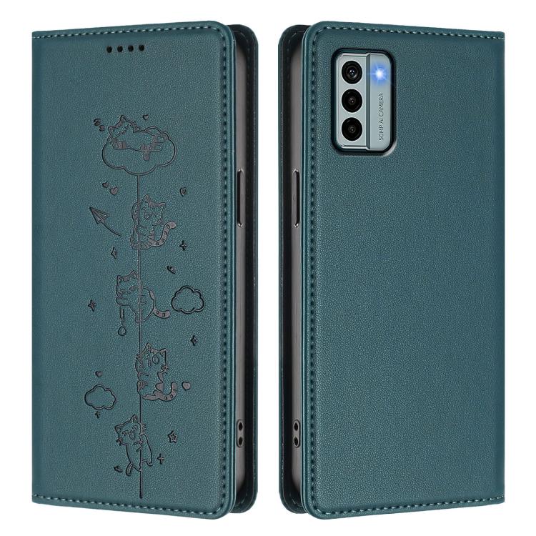 For Nokia G22 Cute Cats Embossed Magnetic RFID Vegan Leather Phone Case