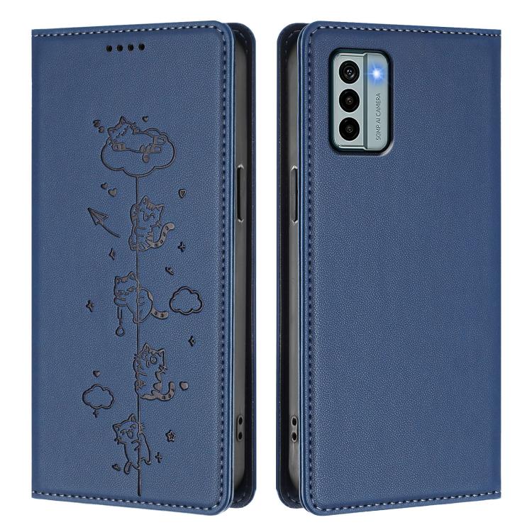 For Nokia G22 Cute Cats Embossed Magnetic RFID Vegan Leather Phone Case