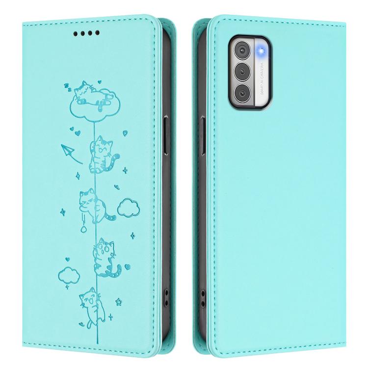 For Nokia G42 / G310 Cute Cats Embossed Magnetic RFID Vegan Leather Phone Case