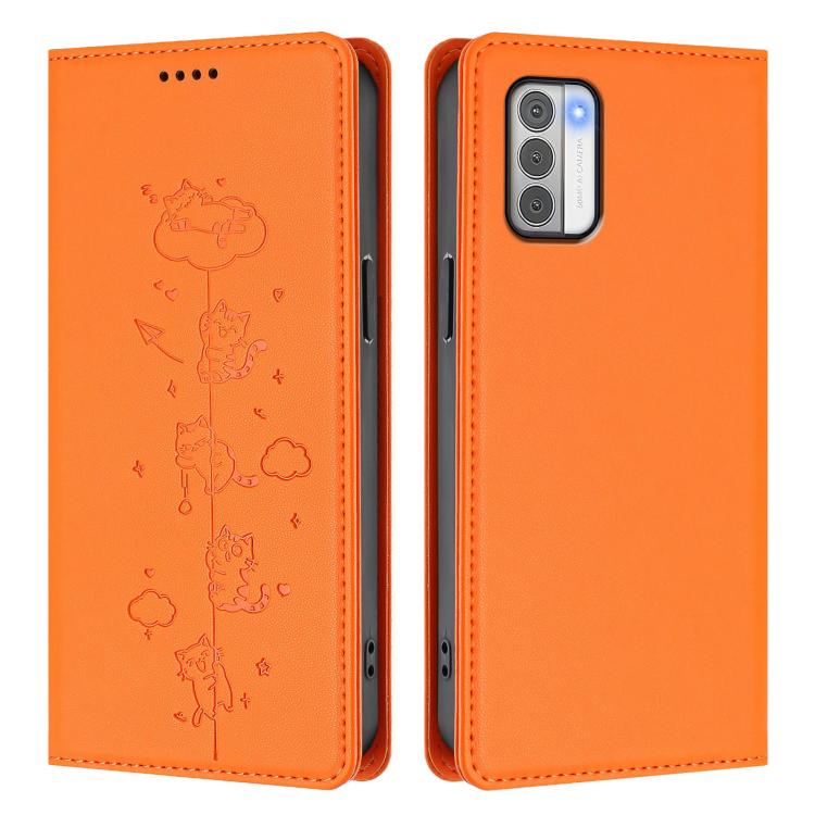 For Nokia G42 / G310 Cute Cats Embossed Magnetic RFID Vegan Leather Phone Case