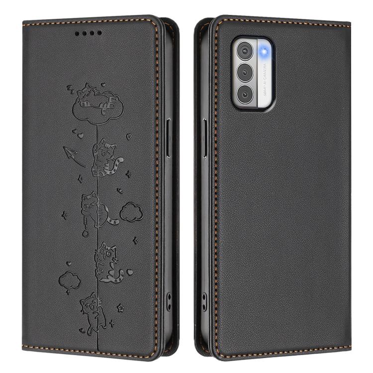 For Nokia G42 / G310 Cute Cats Embossed Magnetic RFID Vegan Leather Phone Case