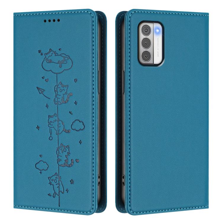For Nokia G42 / G310 Cute Cats Embossed Magnetic RFID Vegan Leather Phone Case