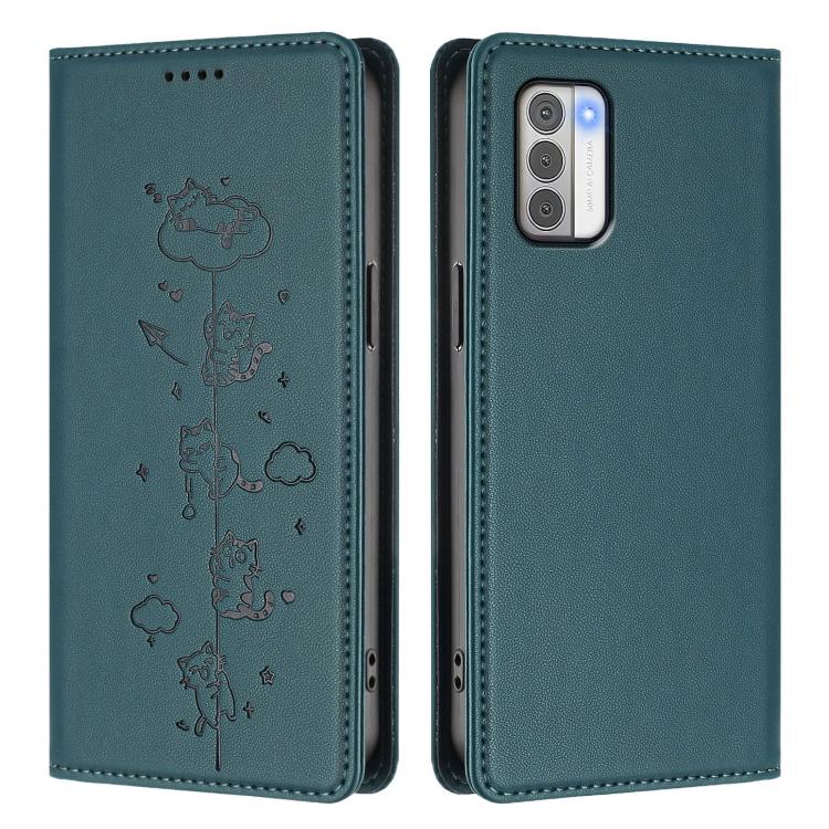 For Nokia G42 / G310 Cute Cats Embossed Magnetic RFID Vegan Leather Phone Case
