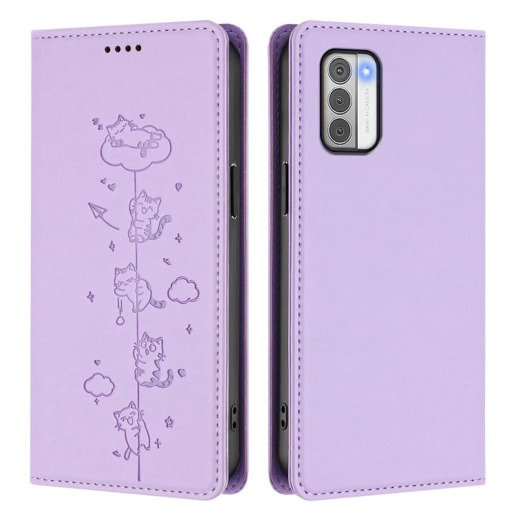 For Nokia G42 / G310 Cute Cats Embossed Magnetic RFID Vegan Leather Phone Case