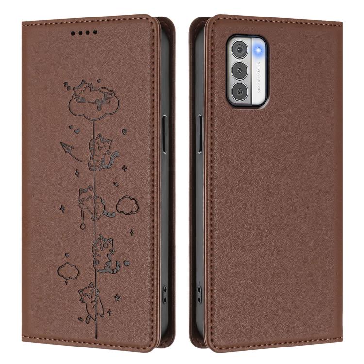 For Nokia G42 / G310 Cute Cats Embossed Magnetic RFID Vegan Leather Phone Case