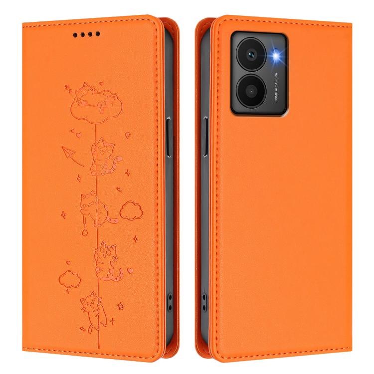 For HMD Fuison Cute Cats Embossed Magnetic RFID Vegan Leather Phone Case