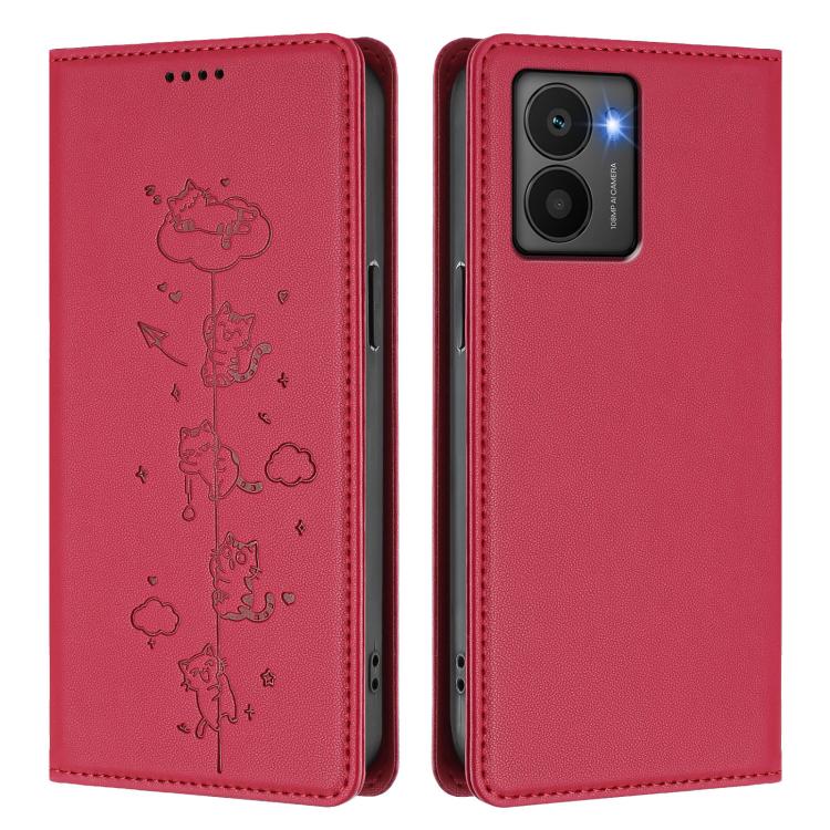 For HMD Fuison Cute Cats Embossed Magnetic RFID Vegan Leather Phone Case