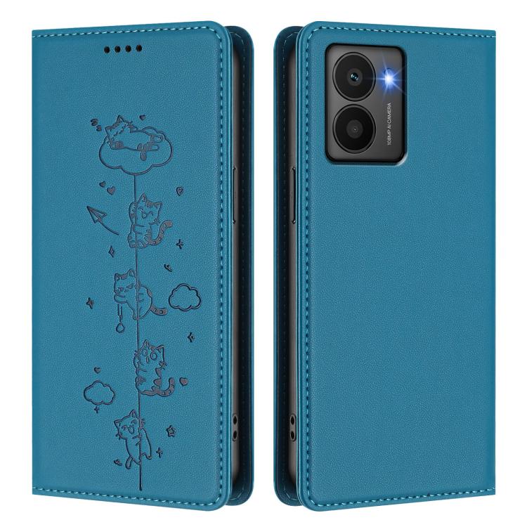 For HMD Fuison Cute Cats Embossed Magnetic RFID Vegan Leather Phone Case